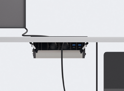 VersaFlap 45 – Sistem Profesional Încastrabil cu Capac și Deschidere Simplă | 2 Schuko + 2 Schuko UPS + 2 USB + 2 RJ45